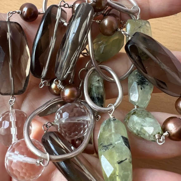 VINTAGE RARE WENDY MINK NECKLACE 925 SS SMOKY QUARTZ ROCK CRYSTAL GREEN PREHNITE - Picture 2 of 16